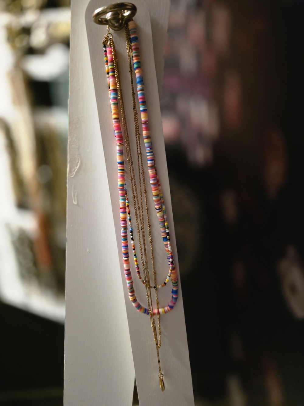 LOFT Multicolor Beaded Layered Necklace with Gold Chains